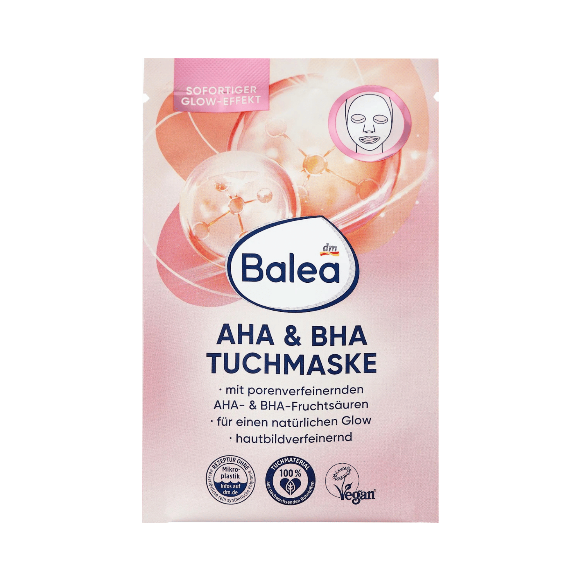 balea aha & bha sheet mask – vegan, fragrance free, 1 sheet