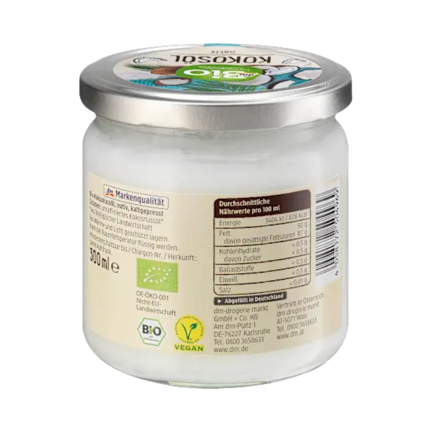 dmbio organic virgin coconut oil – cold pressed – 300 ml
