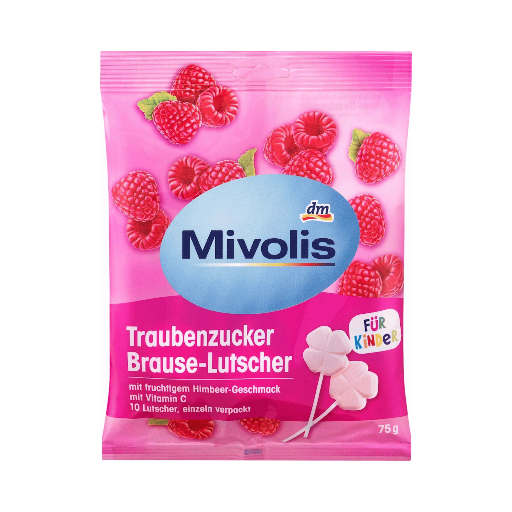 mivolis traubenzucker brause lutscher – himbeere für kinder, 75 g