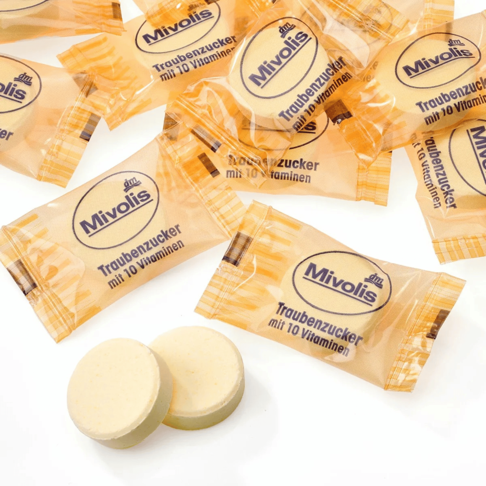 mivolis orange glucose tablets with 10 vitamins, 100 g – vegan & vegetarian