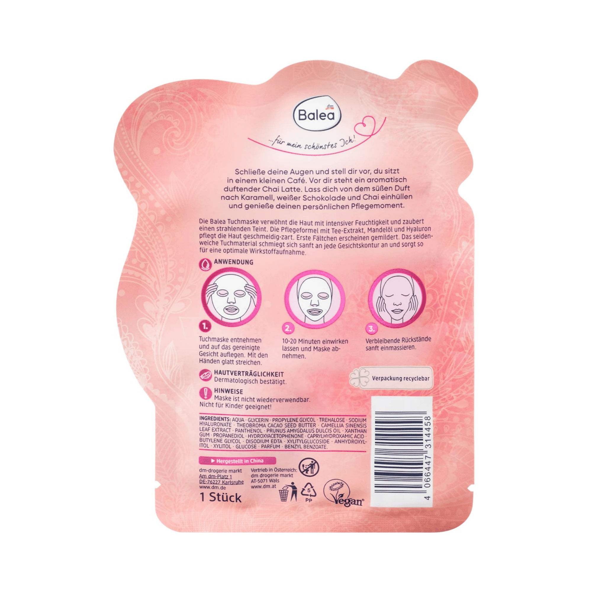 balea chai latte sheet mask – 1 sheet (limited edition)