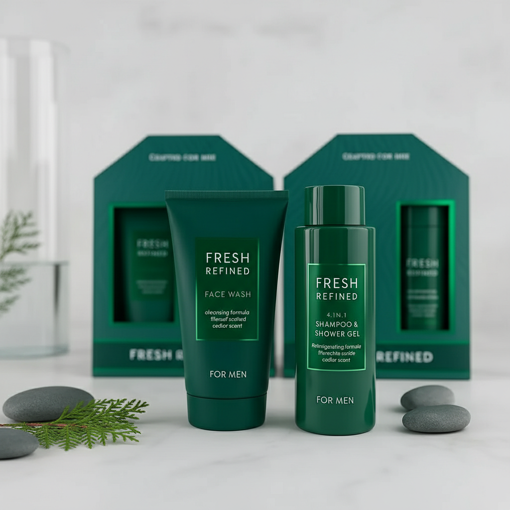 men’s care gift set – 2 x 150 ml shower gel & shampoo, fresh scent, vegan