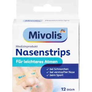 Mivolis - شرائط الأنف الطبية لتسهيل التنفس وتقليل الشخير - 12 شريطاً