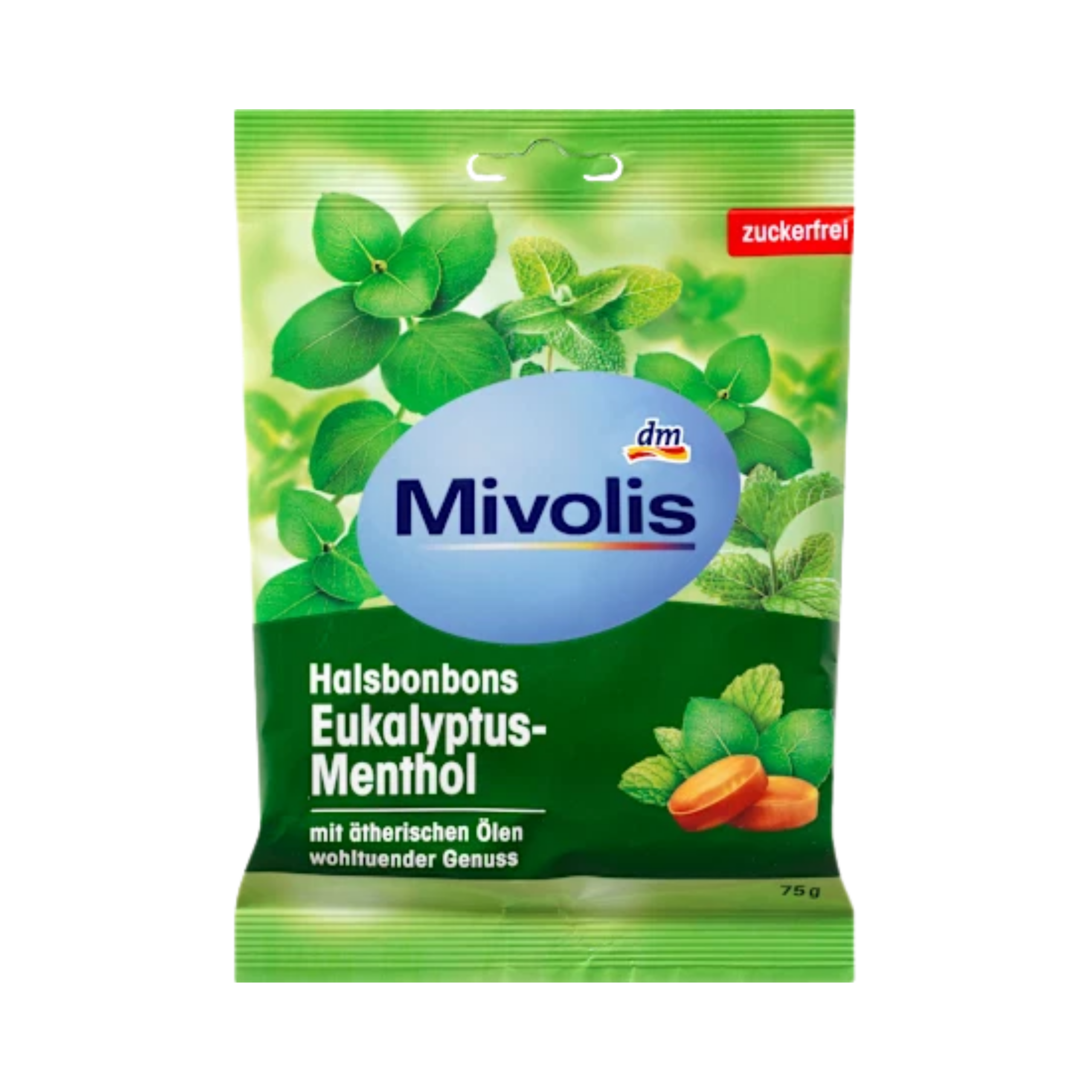 Mivolis – حلوى الحلق بالأوكالبتوس والمنثول بدون سكر – 75 غراماً